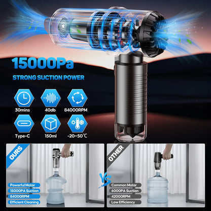 Cordless Handheld Vacuum Cleaner, Small Portable Car Vacuum Cleaner with Window Breaker, 15000Pa Powerful 3-In-1 Portable Handheld Vacuum for Home, Pet and Car
